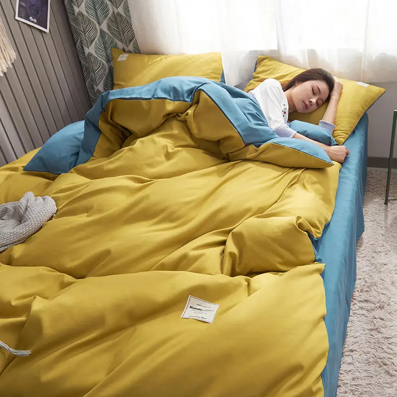 

Yellow Blue Bedding Set Queen Size Bedclothes Set Duvet Cover Fitted Sheet Sets Double Beddings and Bed Sets