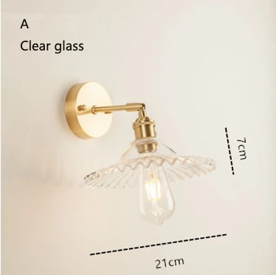 A clear glass Латунная голова Лофт стеклянный абажур настенный светильник E27 220 В настенный светильник для кухни гостиная прикроватная ванная комната кабинет гардеробная прохода отеля - Цвет абажура: A clear glass