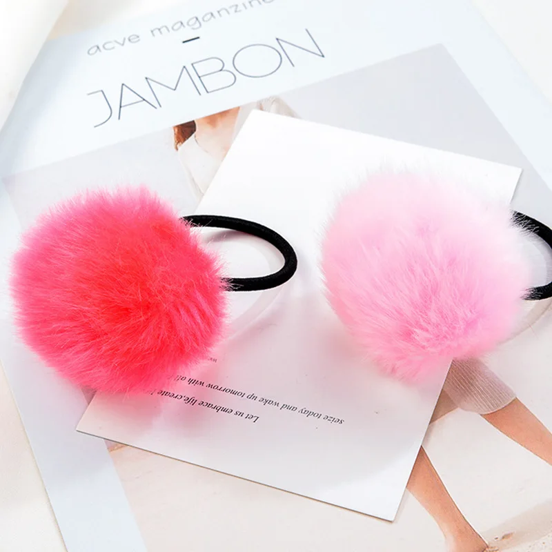2 PCs Fashion Artificial Rabbit Fur Ball Elastic Hair Rope Rings Girls Hairband Soft Bands Plush Accessory | Красота и здоровье