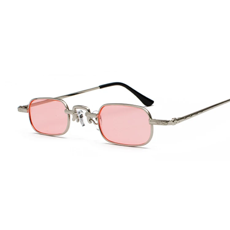 SilverPink Ретро маленькие квадратные металлические стимпанк Солнцезащитные очки для женщин и мужчин модные очки Брендовые дизайнерские винтажные женские солнцезащитные очки высокого качества - Цвет линз: SilverPink