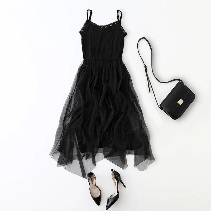

Irregular full slip guaze skirt female spaghetti strap lace underskirt medium long high waist slim petticoat