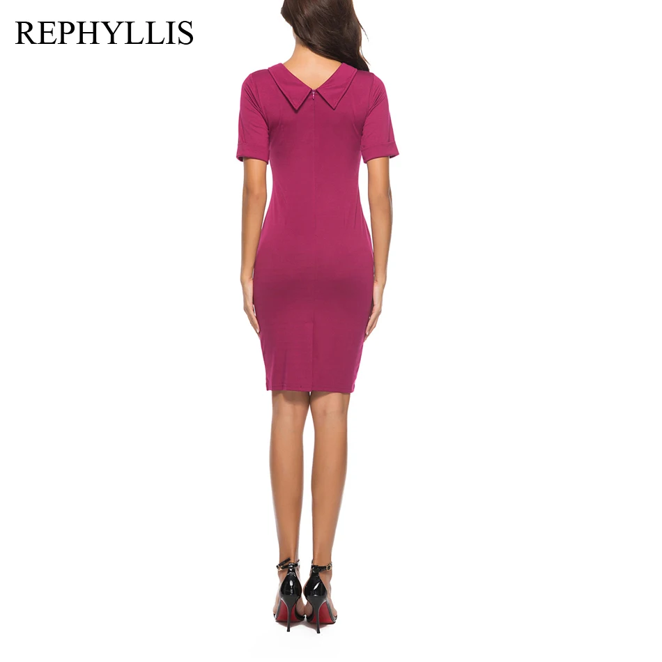 

REPHYLLIS Women Turn down Collar Short Sleeve Slim Robe Office Lady Business Work Casual Party Cocktail Pencil Sheath Dress