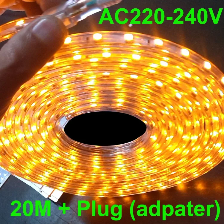 led rope light 20m led strip light 220v AC220V 230V 240VSMD 5050smd +Power plug,warm white/Cool white,60leds/m waterproof
