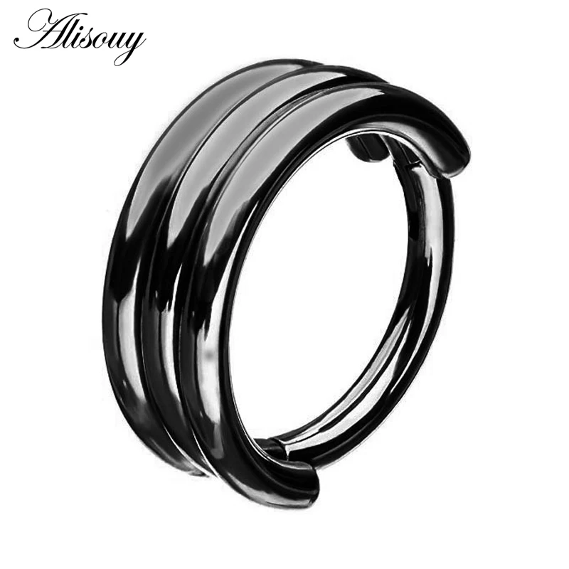 EM0895 Black 1 шт., 6 видов стилей, двухслойные стальные кликер, сегментные кольца для носа, шарнирное кольцо для пирсинга перегородки носа, для женщин и мужчин, ювелирные изделия для тела, Ombligo - Окраска металла: EM0895 Black