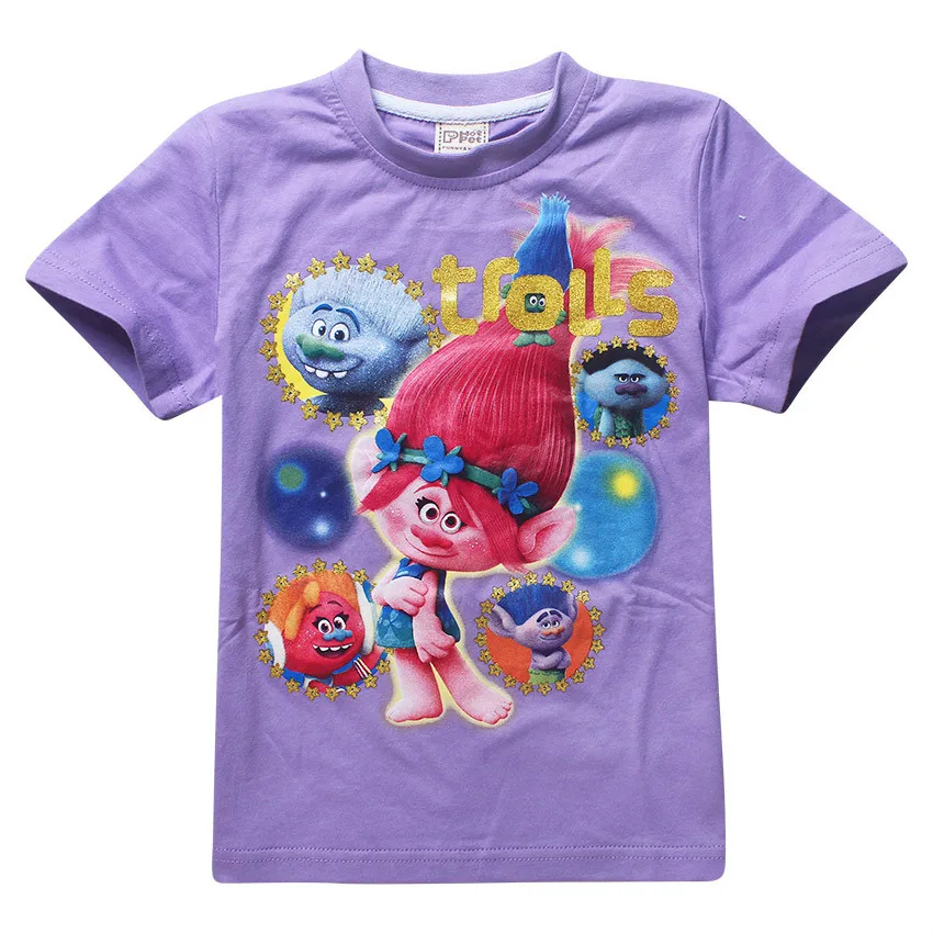 8268purple Футболки для девочек, футболки для мальчиков, летняя детская одежда с рисунками, Детские рубашки с короткими рукавами, брендовая футболка с троллями, vestidos infantil - Цвет: 8268purple