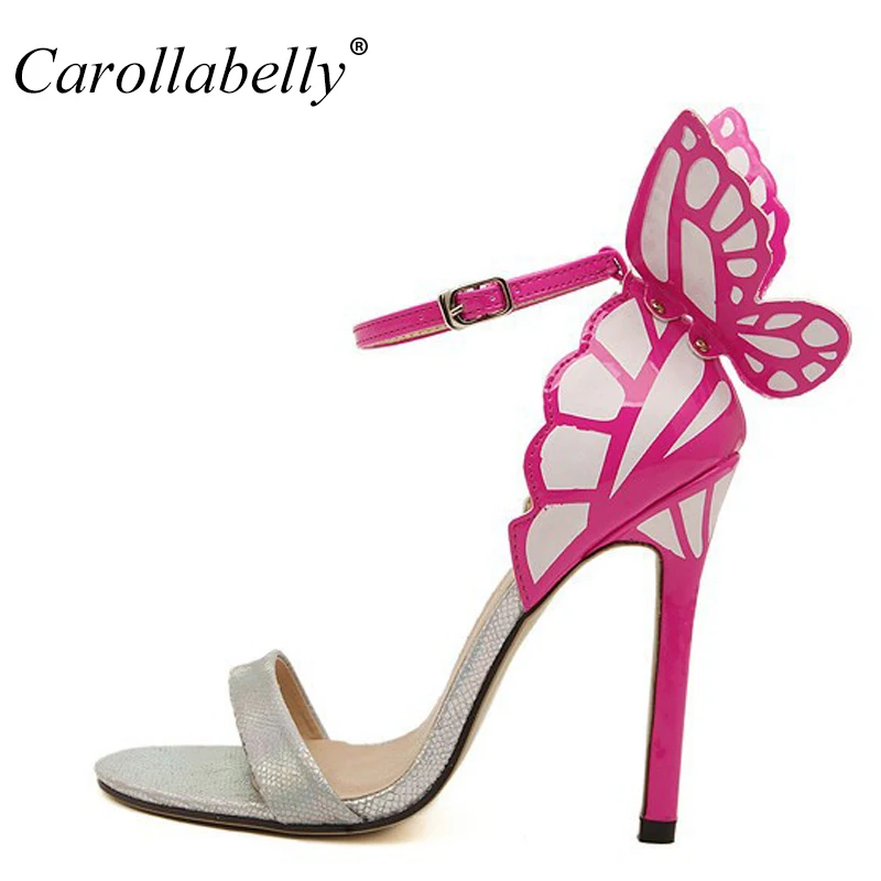 Женские туфли лодочки на высоком каблуке разноцветные босоножки с бабочками