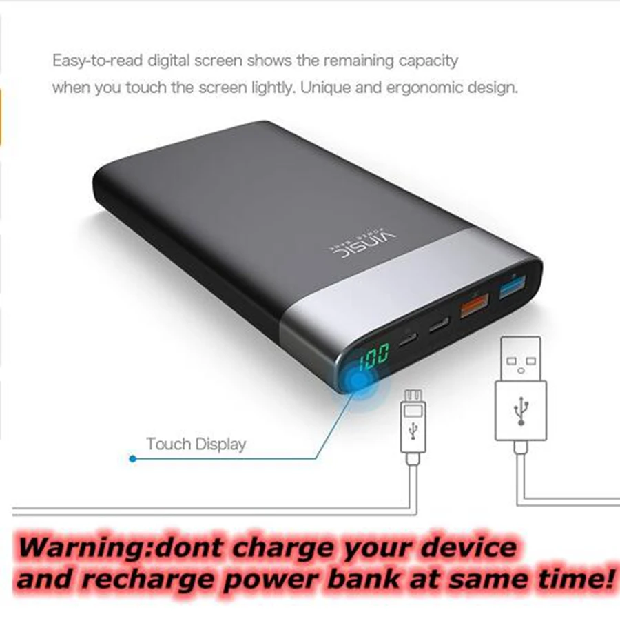 Vinsic 20000 мАч Внешний аккумулятор быстрая зарядка 3 0 QC Для Xiaomi samsung S9 Note9 Nexus 5X6 P Pixel
