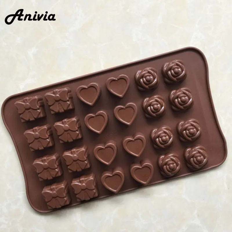 24 полости форма цветка сердце силиконовая для ручной работы шоколада желе Конфет