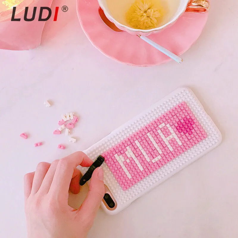LUDI милый чехол для iPhone 7 7Plus с надписью сделай сам и Love Heart Building Blockings Жесткий Чехол