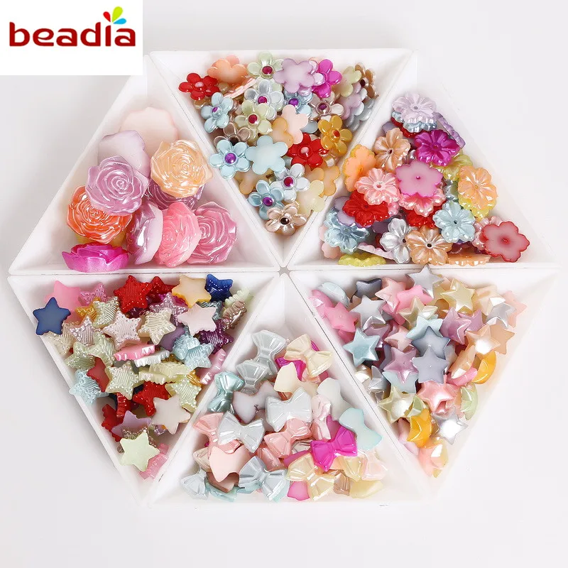 Модные бусины с имитацией жемчуга пластиковые в форме звезды и цветка из