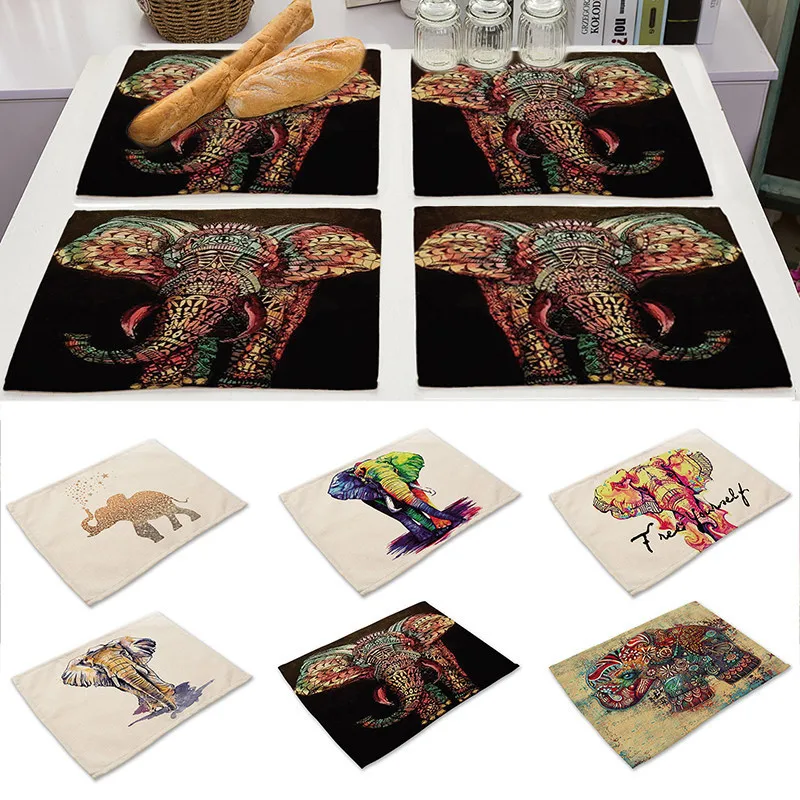 Цветные Слоны Мандала богемный ужин хлопок льняной коврик Европа кухонные