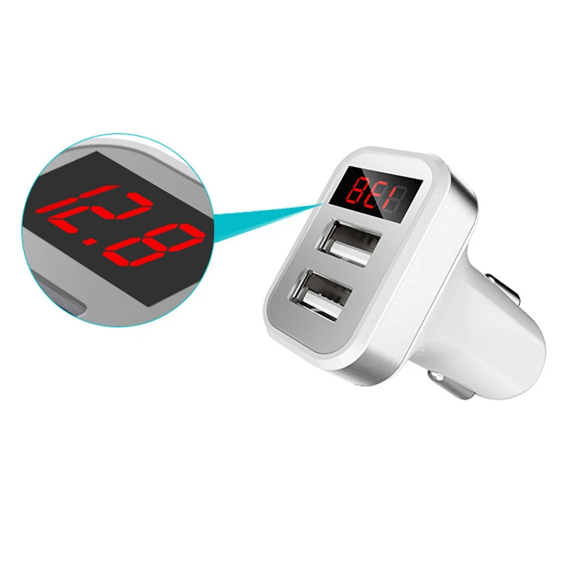 5 V 2.1A ЖК дисплей зарядное устройство для автомобиля с двумя портами USB