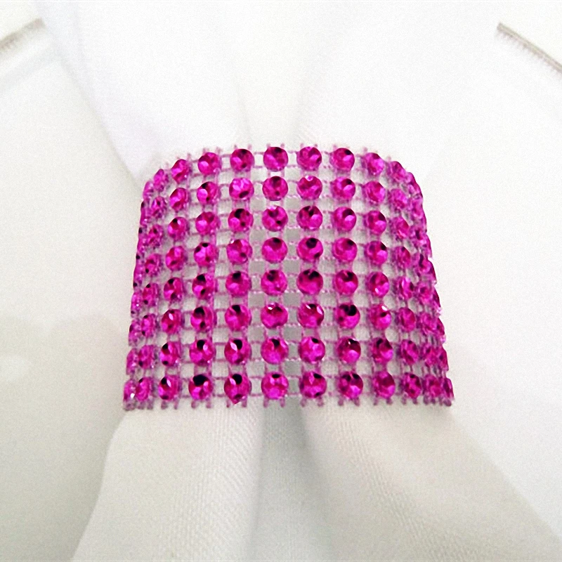 

20pcs Dinner Party decorations Bling Rhinestone Hot Pink Napkin Rings Rose Red Adjustable Napkin Holders Beautiful Girls Party
