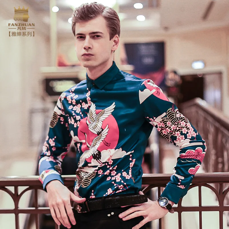 FanZhuan Бесплатная доставка новые мужские модные 2017 повседневный мужской рубашку с