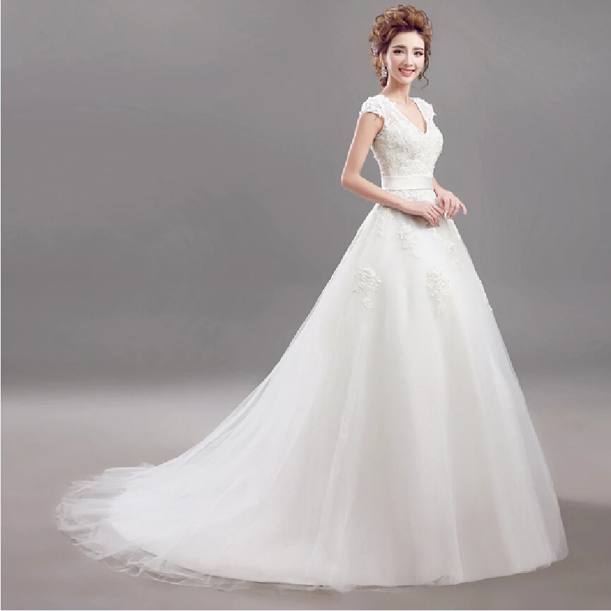 Fansmile Vestido De Noiva с коротким рукавом и v-образным вырезом винтажное кружевное свадебное платье свадебное Тюлевое FSM-640T