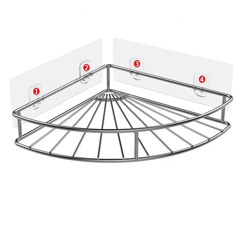 Corner Shelf Bathroom Adhesive Shower Caddy Basket Wall Mounted Storage Organizer for Kitchen Toilet Stainless Steel - No Dril | Дом и сад