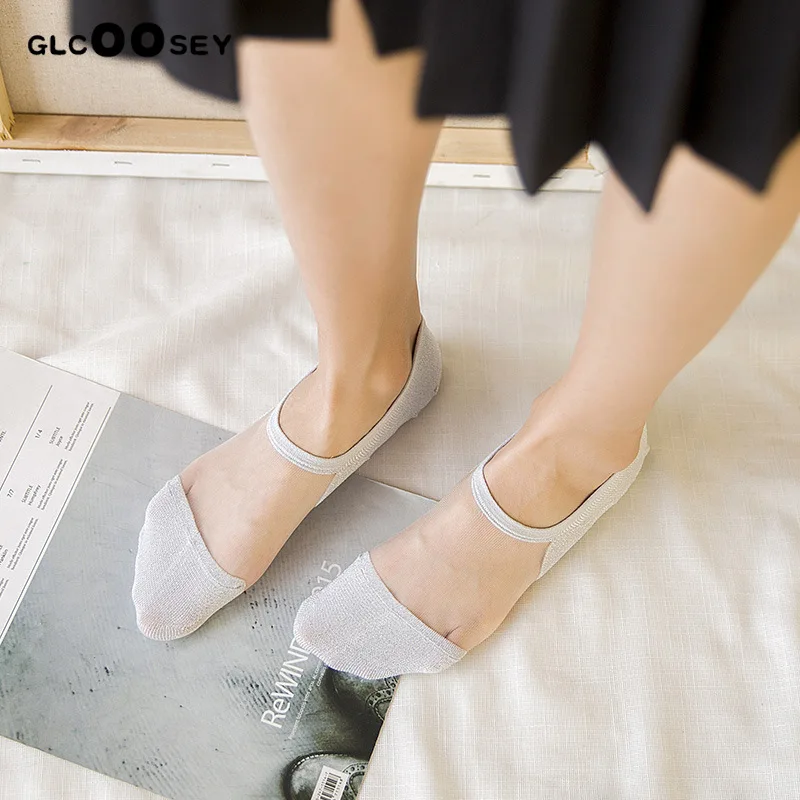 Носки женские хлопковые износостойкие из мишуры тонкие эластичные кружевные