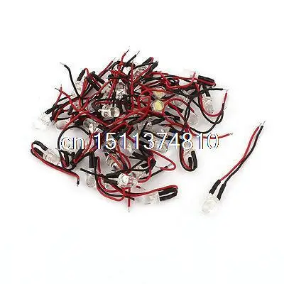 

40 Pcs 25mm DIY Pre Wired Clear Straw Hat 3mm White LED Lights Bulb Lamp DC 12V
