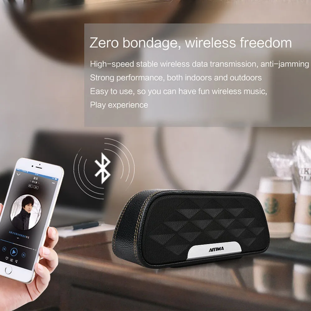 AIYIMA Bluetooth 4 2 портативный аудио стерео кожаный динамик 2x6 Вт полный спектр колонки