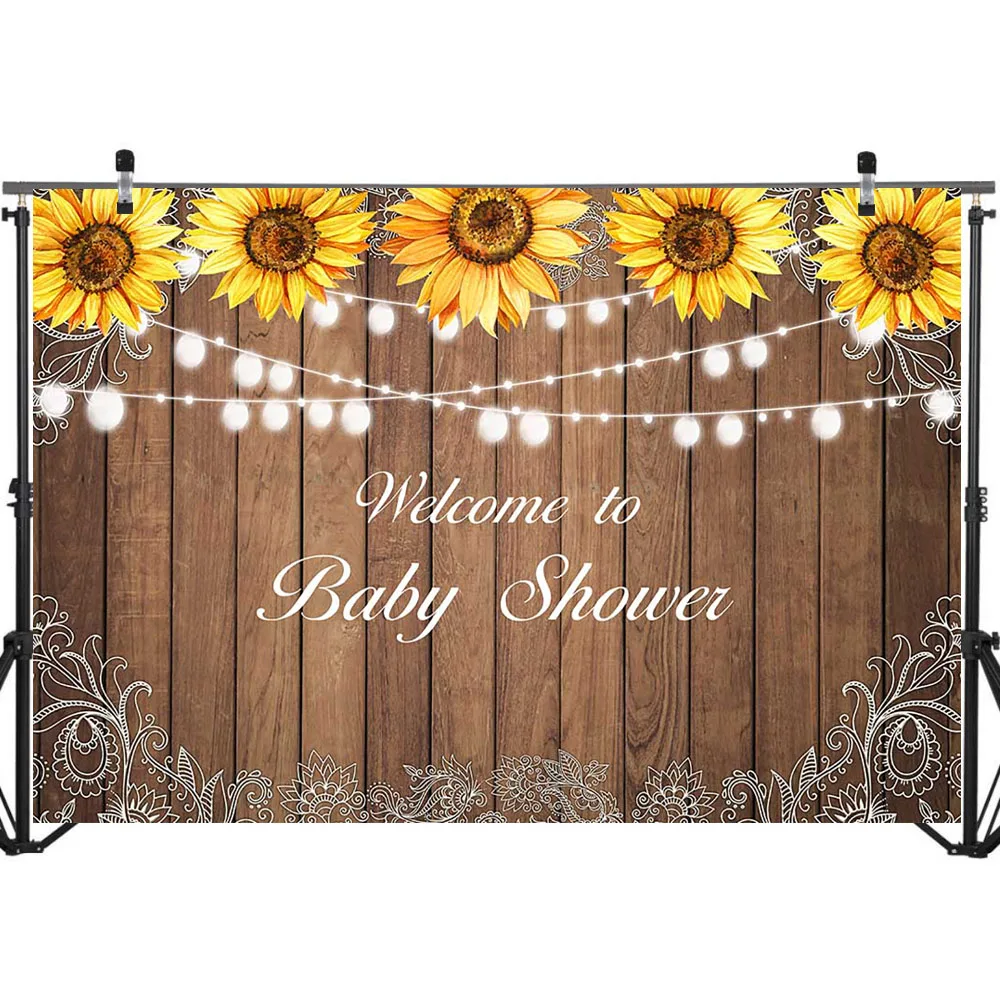 Фон для фотосъемки с изображением подсолнуха деревянной доски Добро пожаловать