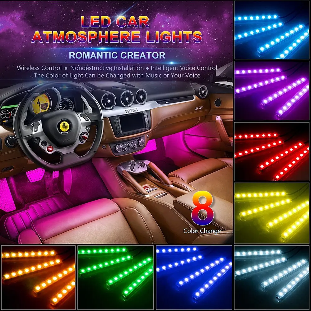 4 шт. Автомобильные светодиодные ленты RGB неоновые декоративные огни для