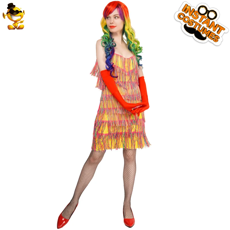 

DSPLAY Adult Sexy Flapper Party Costume Tassel Fancy Dress Original Newly Design Cute Girl Woman Dancer Deluxe Outfits Carnival