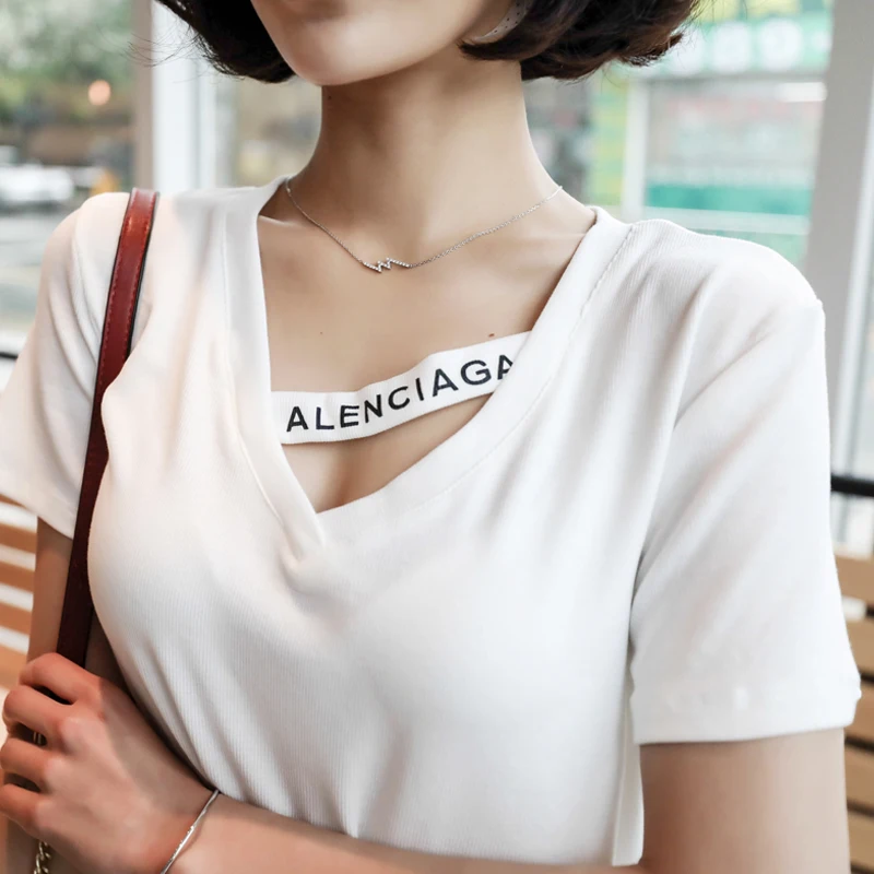 Женская футболка Volocean из 2019 хлопка женская летняя топ с вырезами футболки