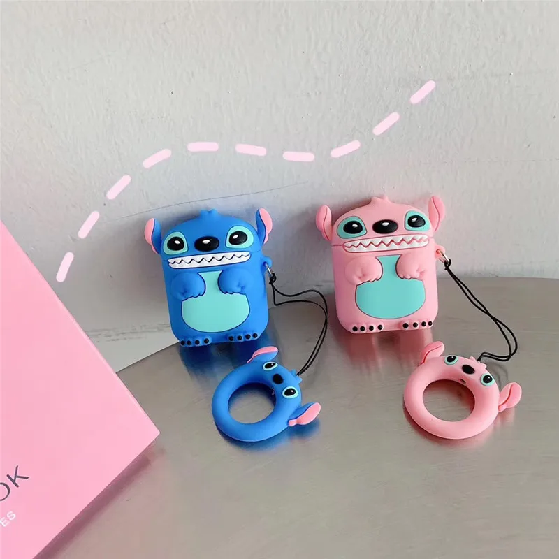 Мягкий силиконовый чехол для Apple Airpods милый мультяшный защитный с кольцом на
