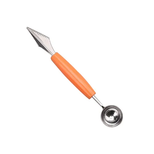 ORANGE Double Head Stainless Steel Watermelon Digging Ball Kitchen Tool Watermelon Carving Knife Fruit Ice Cream Digging Ball Spoon - Color: ORANGE