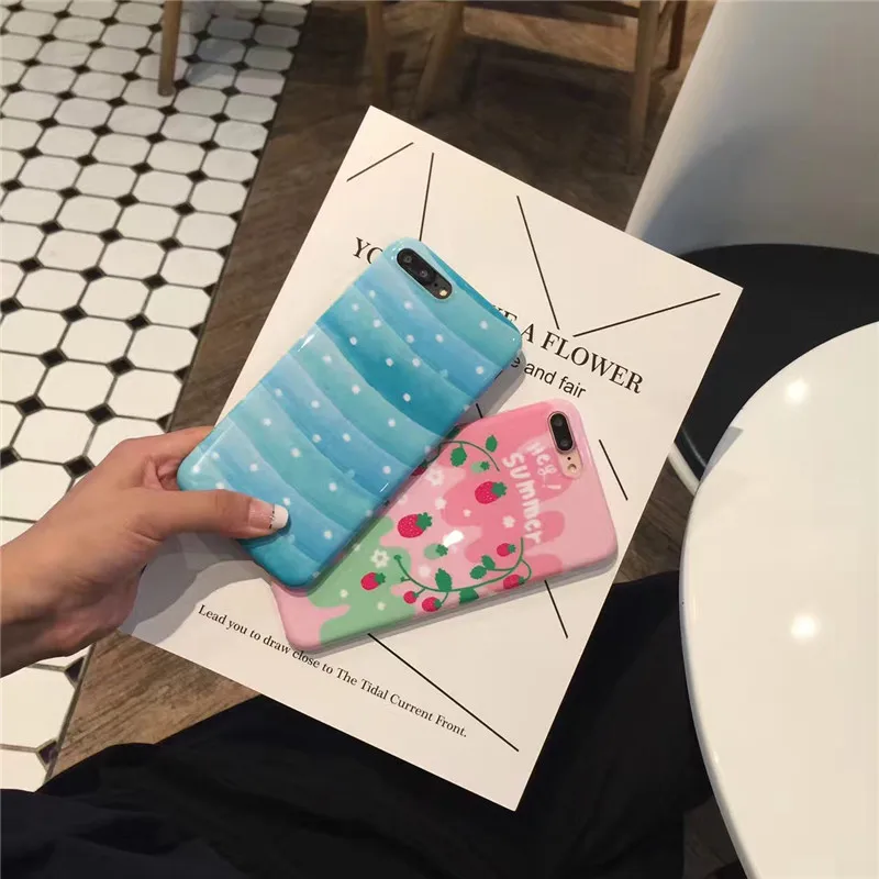 Прекрасный розовый клубника с рисунками фруктов для iPhone 6 S свежий летний синий