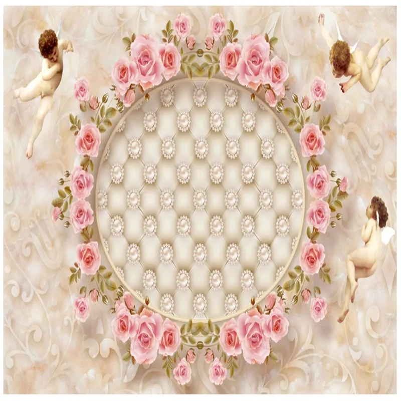 Мраморная настенная бумага 3D романтичные милые маленькие ангелы роза цветок