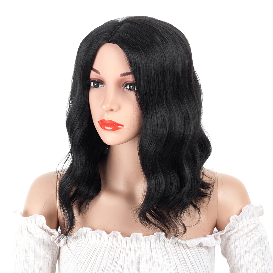 ELEGANT MUSES 16inch Synthetic None Lace Hair Black Color Short Bob Wig No Glueless Heat Resistant Body Wave Wigs For Women | Шиньоны и
