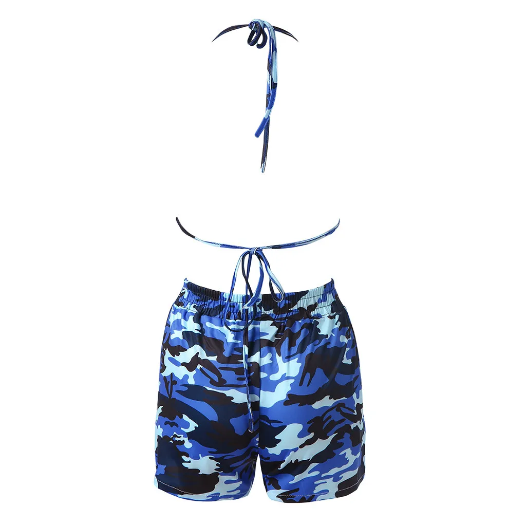 Женский пляжный костюм с принтом камуфляжный купальный из двух предметов