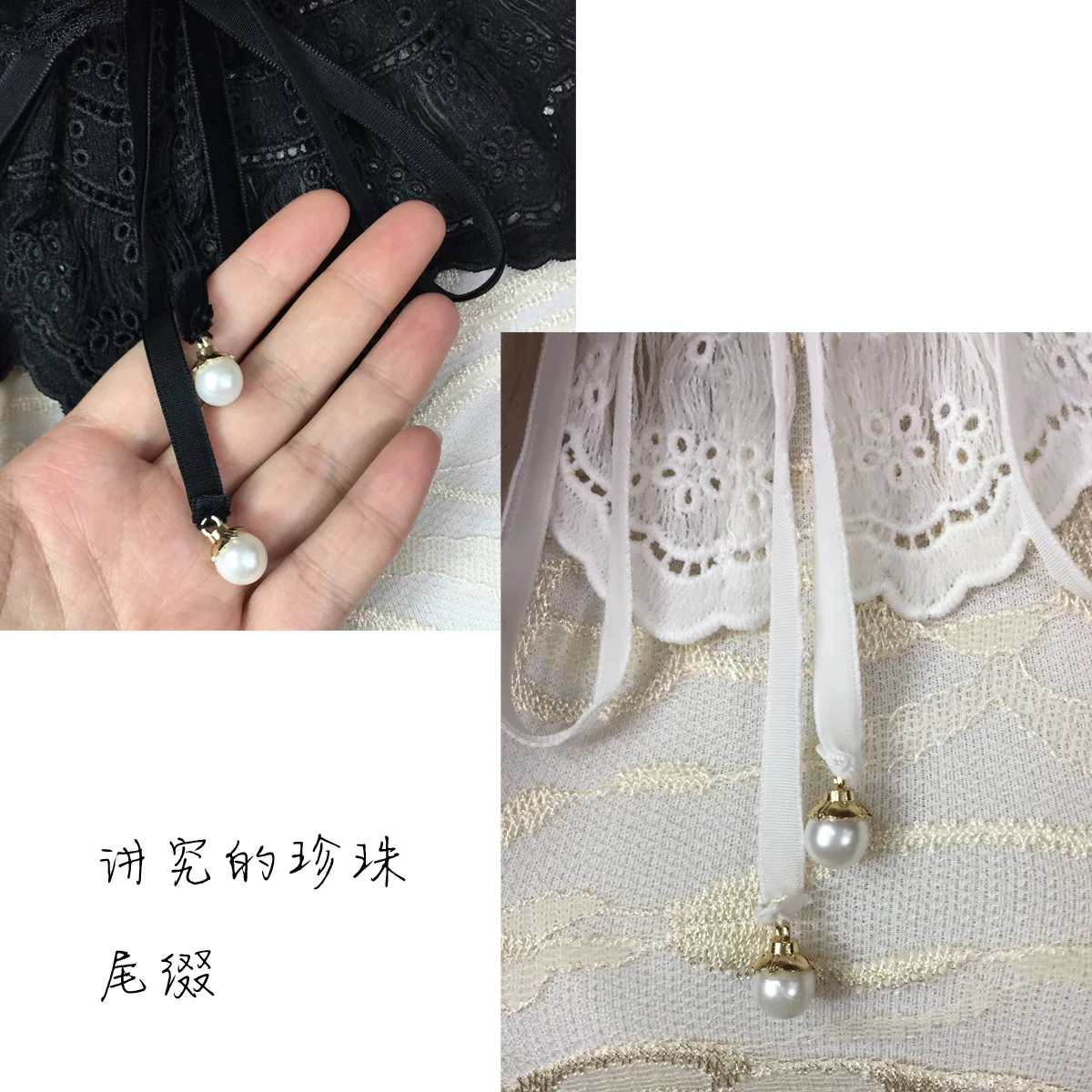 Летний Мини хлопковый кружевной воротник шаль с жемчужной пряжкой съемный