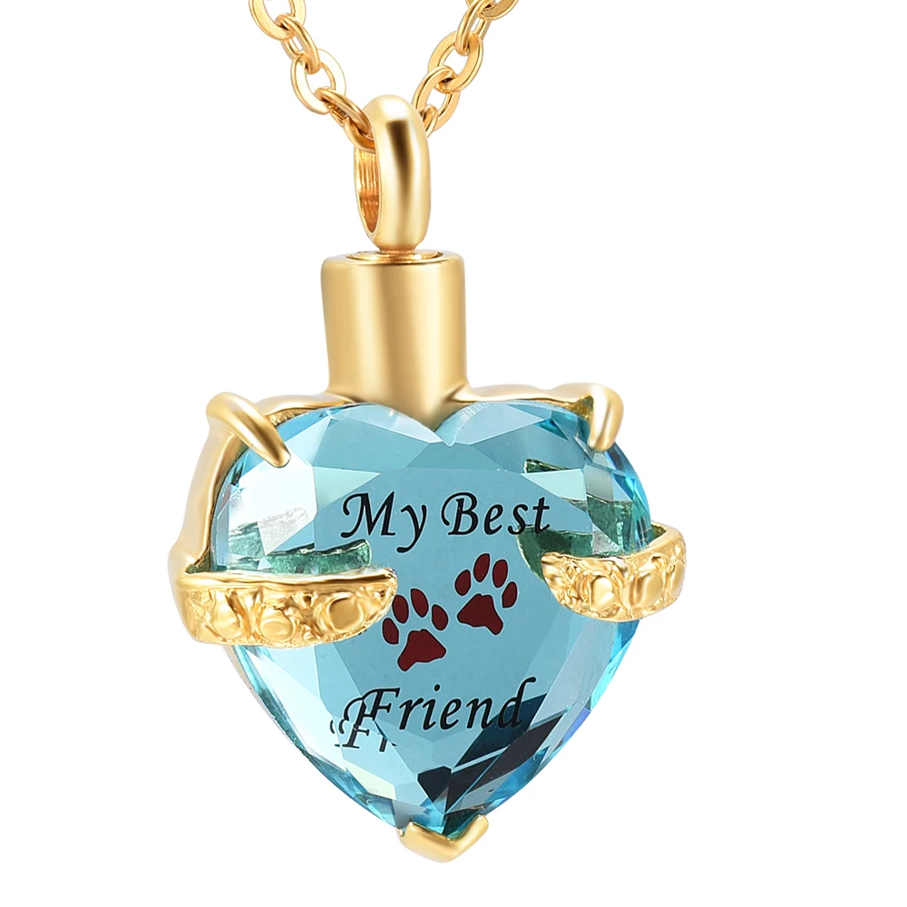 Solid Golden Heart Urn Necklace&ampClear Crystal Inlay Cremation Pendant Pet Memorial Ashes Keepsake Jewelry For Dog | Украшения и