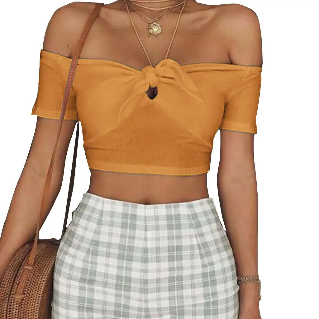 Летняя новинка Женская Повседневная однотонная короткая футболка женская