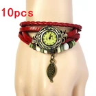Часы наручные OTOKY женские кварцевые, модные повседневные винтажные наручные часы с кожаным браслетом, с листьями и бусинами, A30, 10 шт.