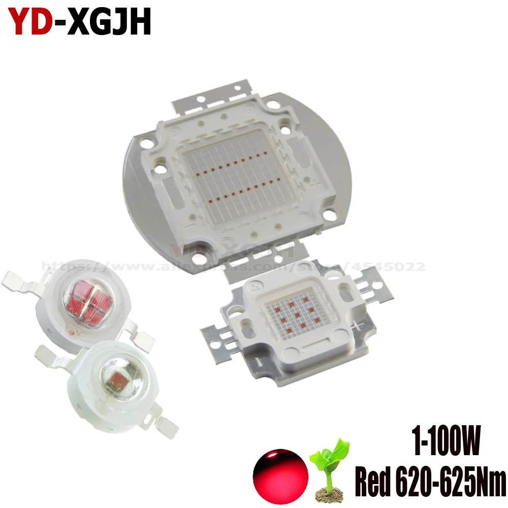 Светодиодный чип высокой мощности 10 шт. лампы SMD 1W3W5W10W20W30W 50W100W красный 620Nm для DIY