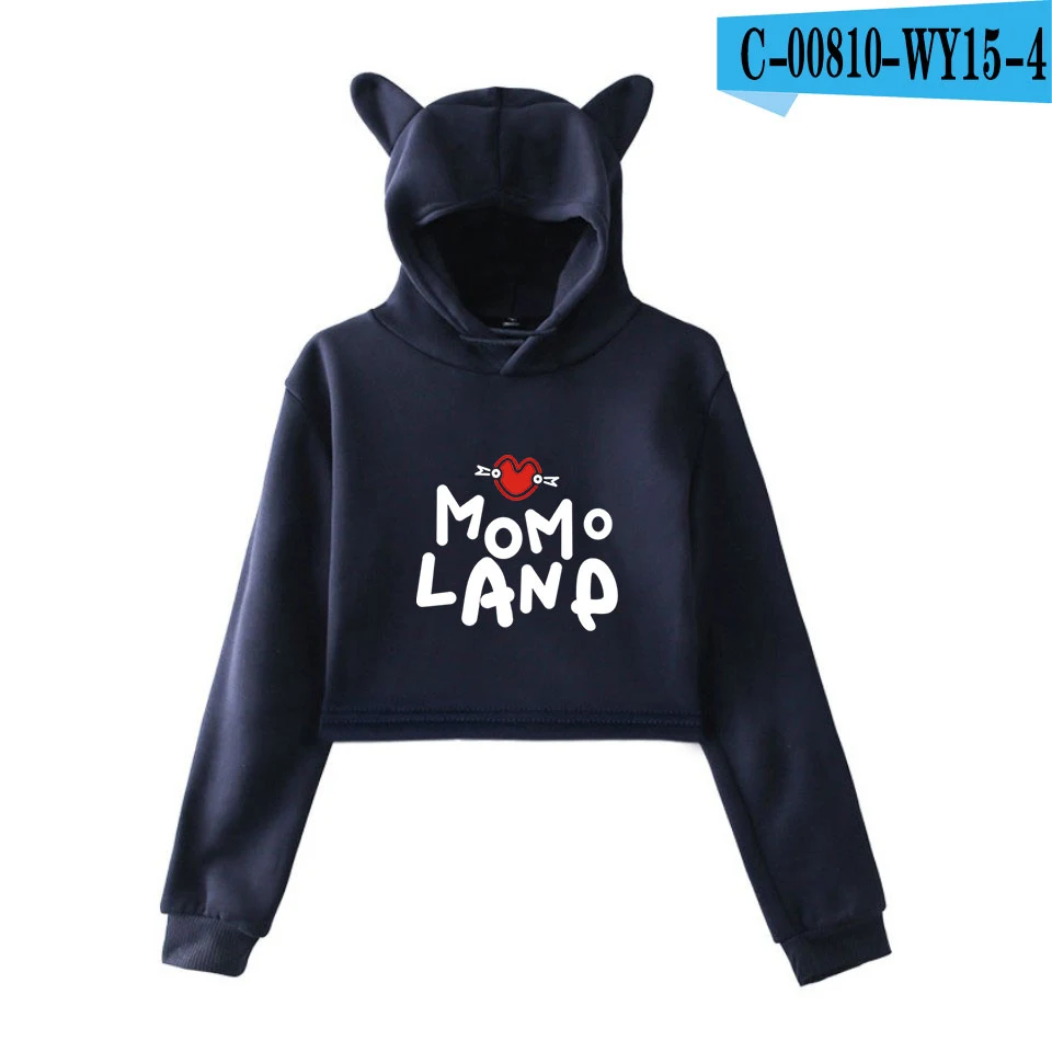 MOMOLAND модный тренд sala Cat укороченный Топ для женщин Лето толстовки Толстовка Сексуальная Горячая Kpop Harajuku больших размеров 2XL - Цвет: navy