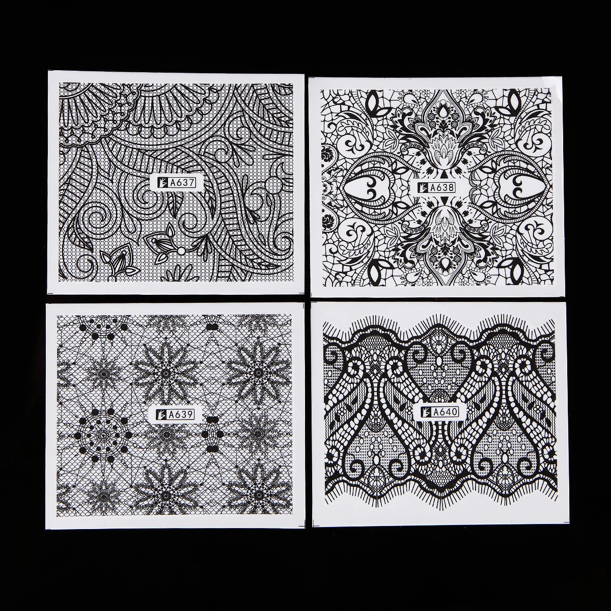 Monja 24 листа/Набор для нейл арта черно белое кружево Цветочный дизайн наклейки