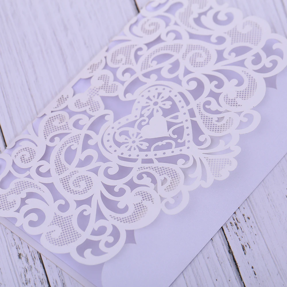 

40 pieces White Hollow out Laser Cut mr mrs Wedding Invitations Engagement With Ribbon Free Envelope Seals,party favors