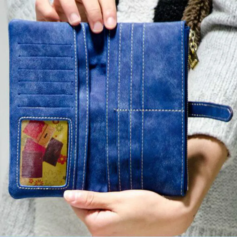 2018 новые модные женские кошельки с кулиской из нубука на молнии Длинный кошелек