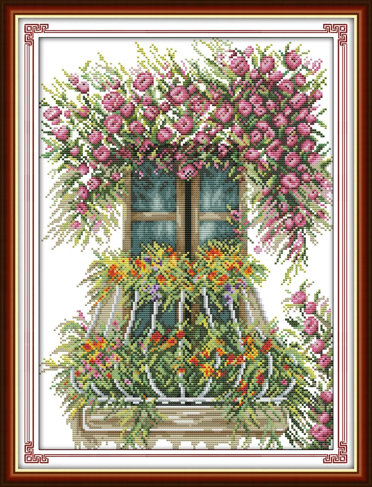 

Window sill flower cross stitch kit aida 14ct 11ct count print canvas cross stitches needlework embroidery DIY handmade