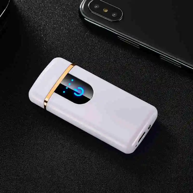 USB ветрозащитная беспламенная двойная дуга плазменный сенсорный зондирование без газа Зарядка электрическая зажигалка для сигарет для курения бойфренд Gif - Цвет: white