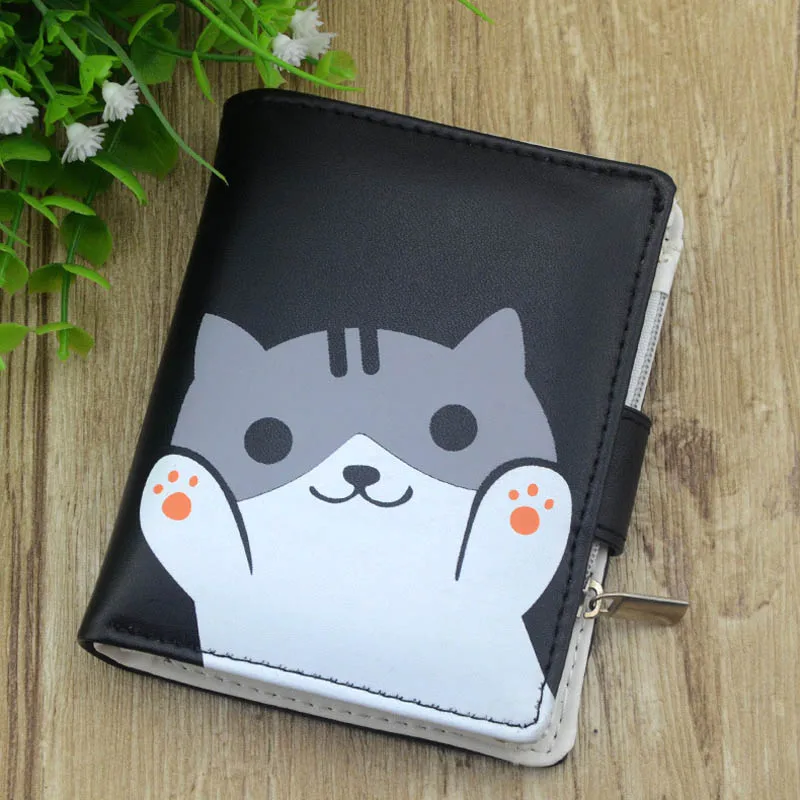 Neko Atsume Сказочный хвост аниме кожаный кошелек черный цвет Кнопка Кошелек для женщин и мужчин крутой мешок денег 3D цветной с принтом для подарка - Цвет: Neko Atsume