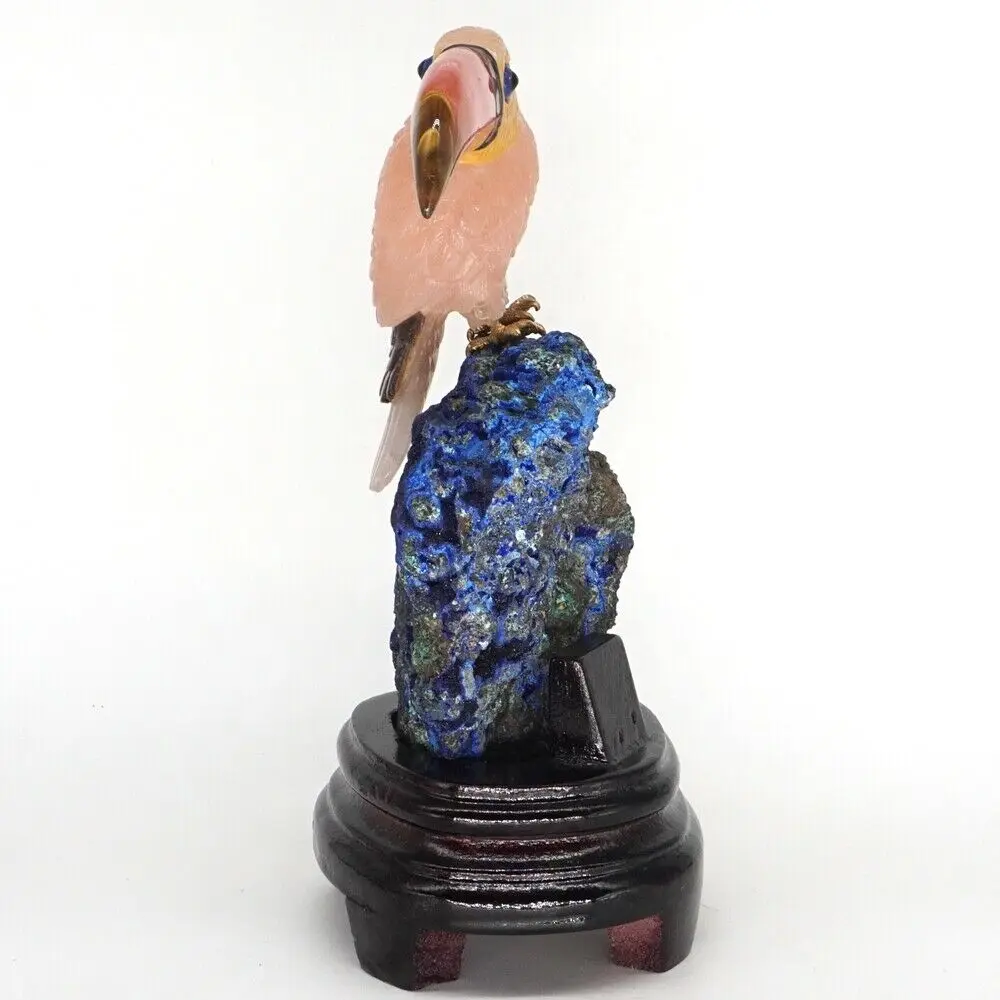 Фигурка Toucan натуральный драгоценный камень розовый кварц Азурит статуя