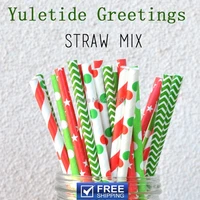 250pcs mixed 5 designs yuletide greetings christmas paper straws kelly green lime red striped polka dot star chevron
