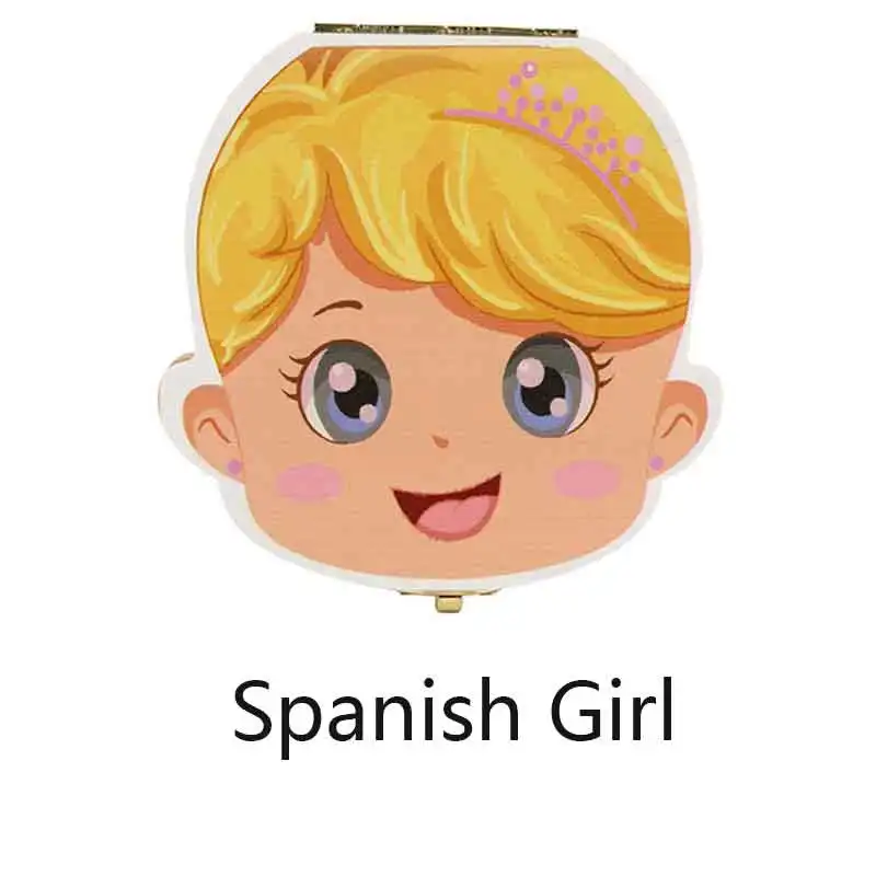 colour spanish girl Зубная коробка Испанский/английский/голландский/Португальский/французский/Польша/Детская деревянная коробка для зубов органайзер для хранения молочных зубов - Цвет: colour spanish girl