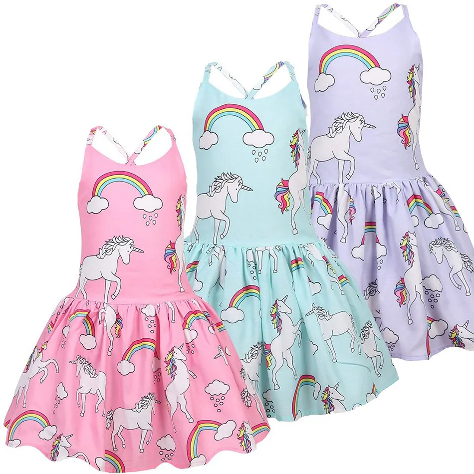 Baby Girls Backless Dress Children Unicorn Flared Elegant Party Gown Kids Girl Summer Unicornio Princess Birthday Outfit Clothes | Детская