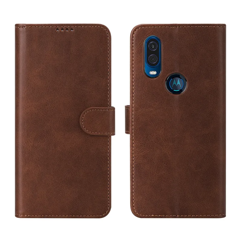 Роскошный чехол из натуральной кожи для Motorola Moto One Vision, откидной Чехол-кошелек с держателем для карт, простой чехол-подставка - Цвет: brown